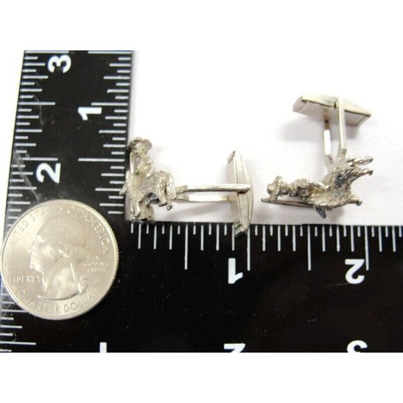 Vintage Sarah Coventry 3D Man & Dog Shepard Boy & Collie Silver Tone Cufflinks - Picture 7 of 11